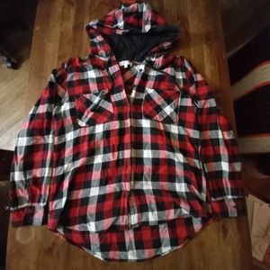MYSTYLE Plaid Button Down Hoodie Medium